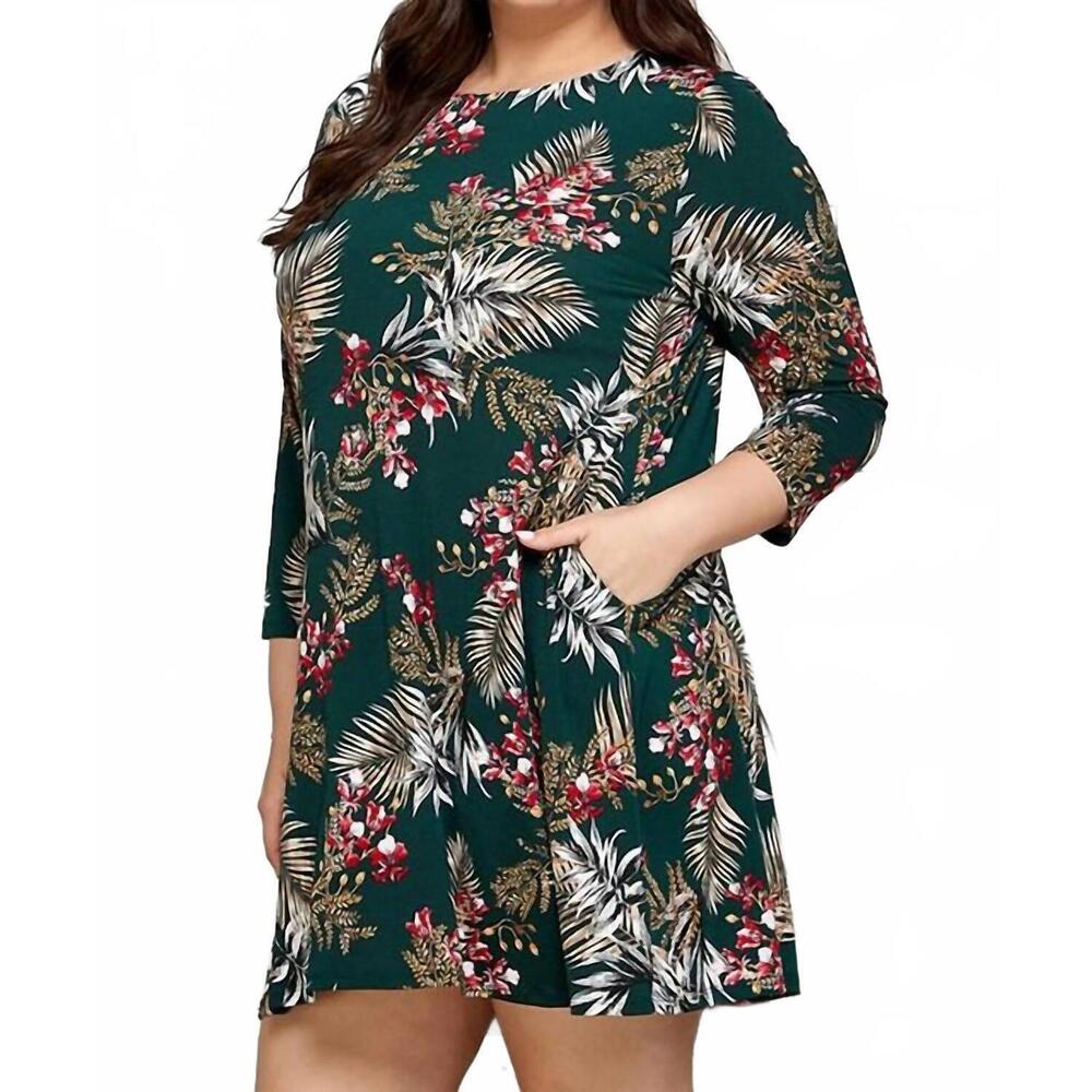 NEW SHOPIN LA perfect holiday floral mini dress - plus in green combo